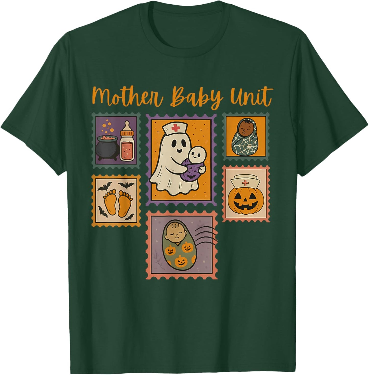 Stamp Mother Baby Nurse Halloween Spooky Nursery Nurse Ghost T-Shirt - T-Shirt | Forest