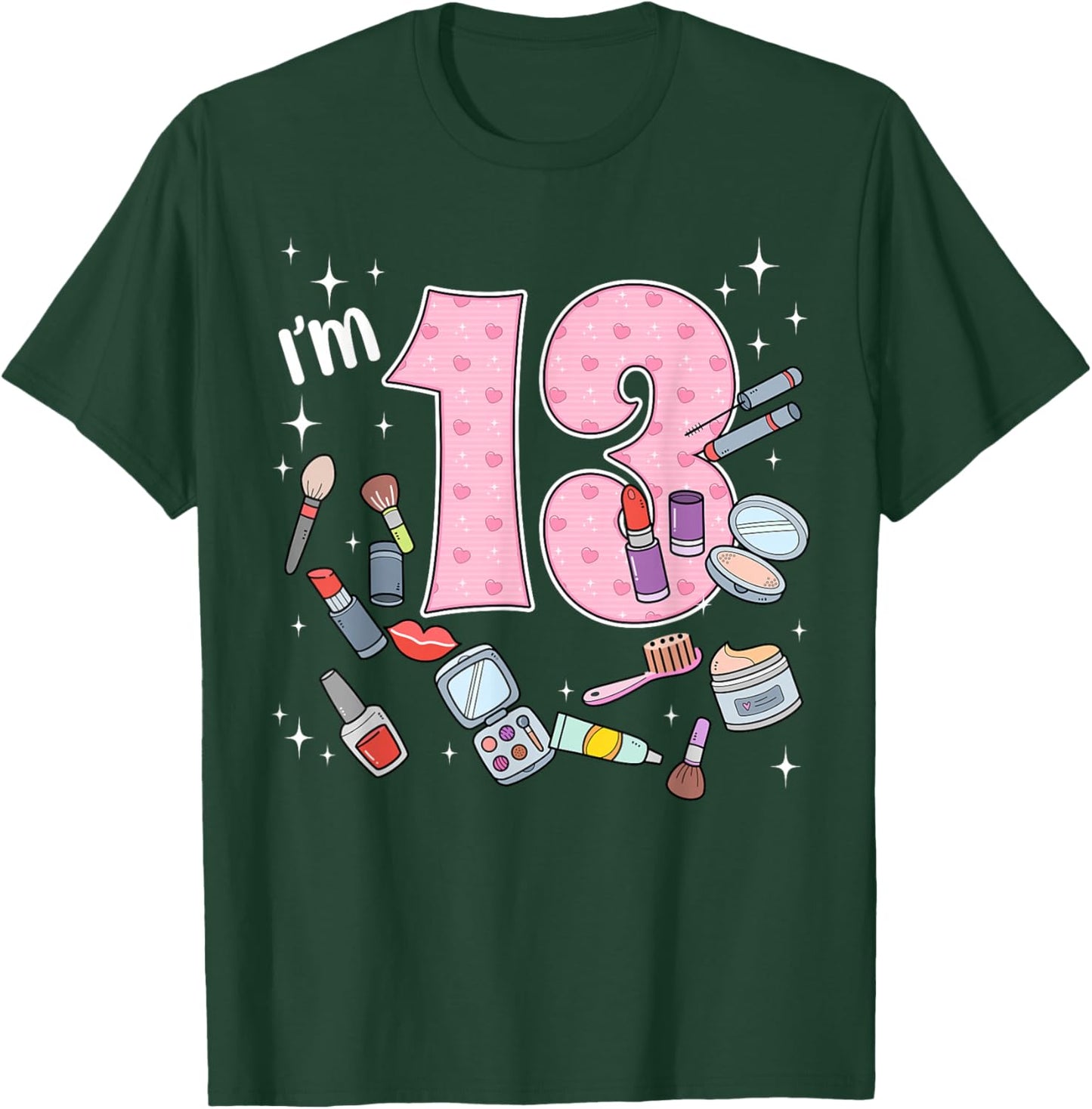 13th Birthday Makeup Spa Nail 13 Years Old Girl Bday Party T-Shirt - T-Shirt | Forest