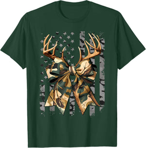 Camo Coquette Bow Deer Hunt Duck Hunting Women Girls Kids T-Shirt - T-Shirt | Forest