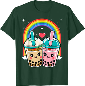 Cute Kawaii Couple Bubble Boba Milk Tea Lover Girl T-Shirt - T-Shirt | Forest