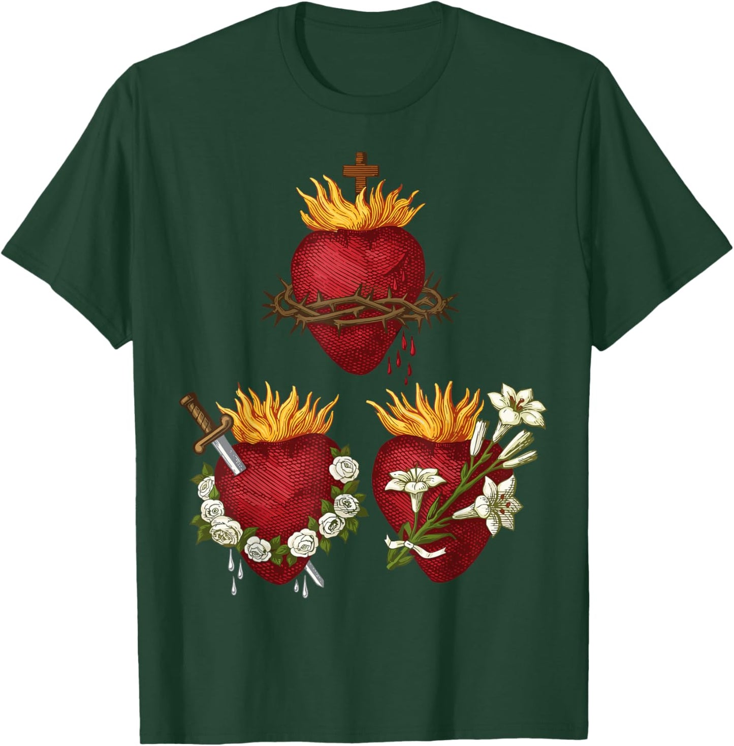 Sacred Heart of Jesus Immaculate Heart Mary Joseph Catholic T-Shirt - T-Shirt | Forest