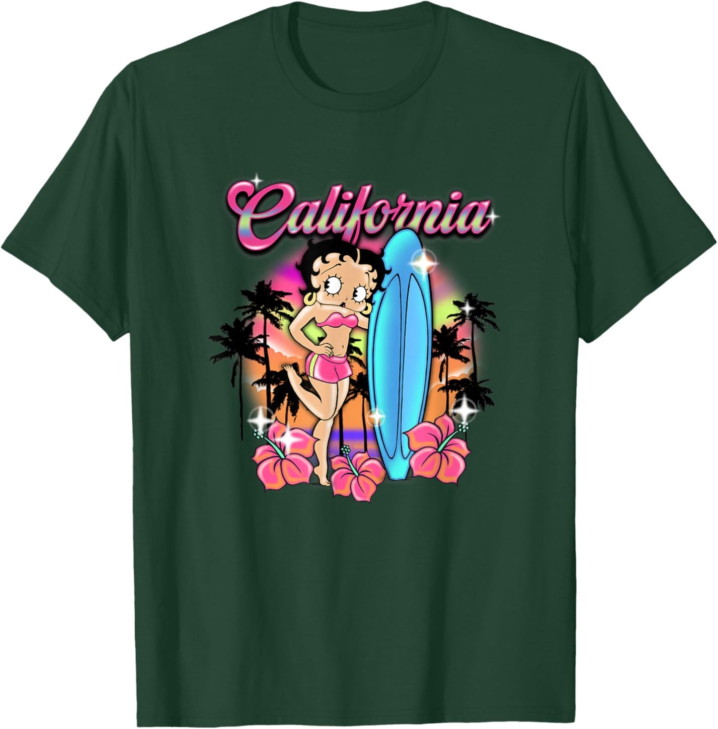 Betty Boop Tropical Neon California Surf Club T-Shirt - T-Shirt | Forest