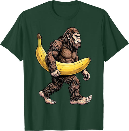 Bigfoot Carrying Banana Sasquatch Funny Fruit Food Humor T-Shirt - T-Shirt | Forest