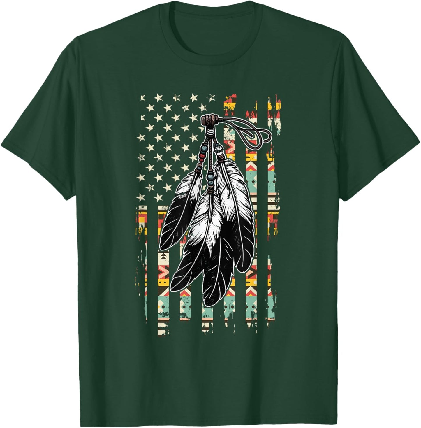 Feathers Indigenous Tribal Native American Flag Vintage T-Shirt - T-Shirt | Forest