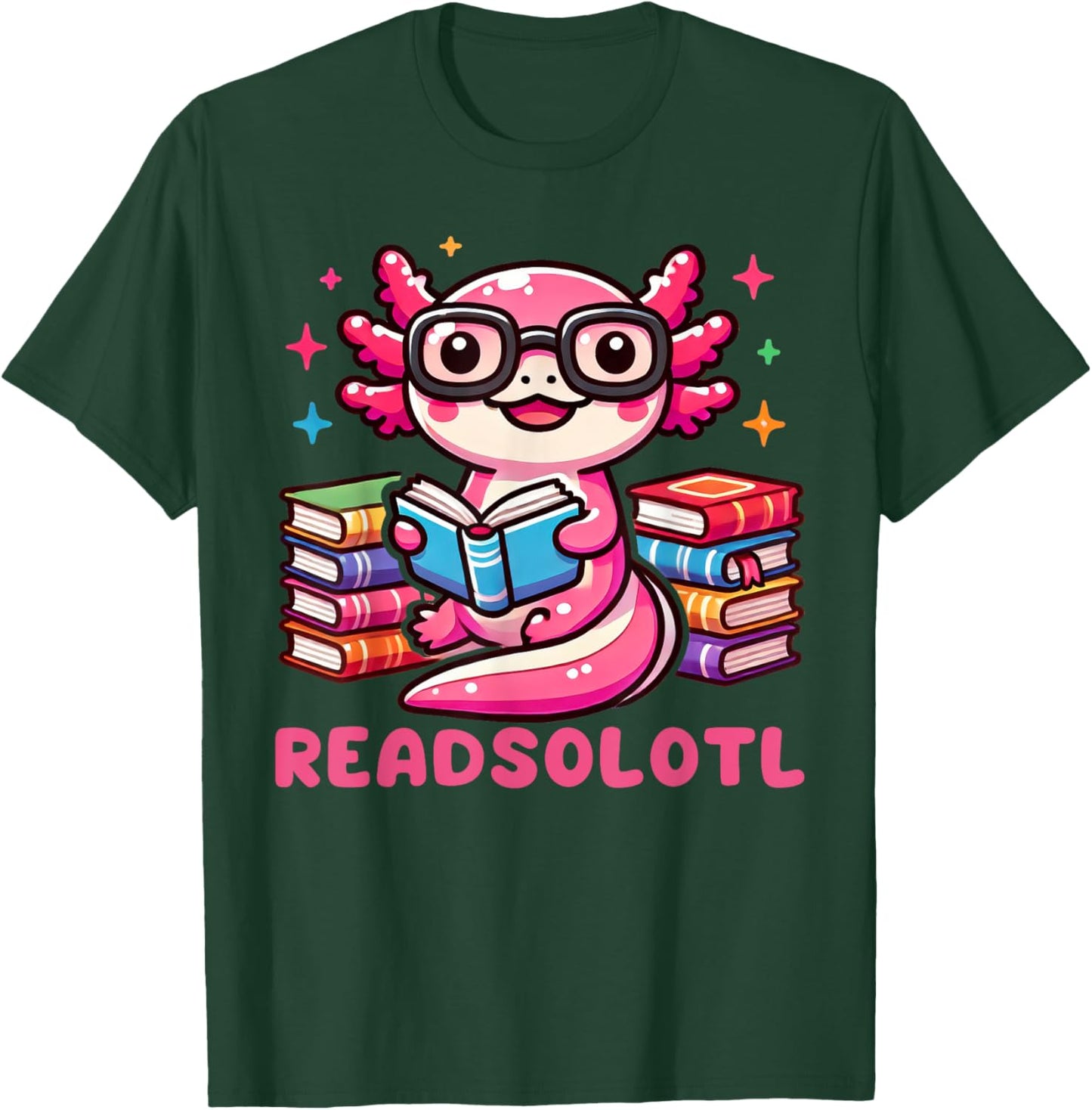 Kawaii Axolotl Readsolotl Book Lover Reading Bookworm Girls T-Shirt - T-Shirt | Forest