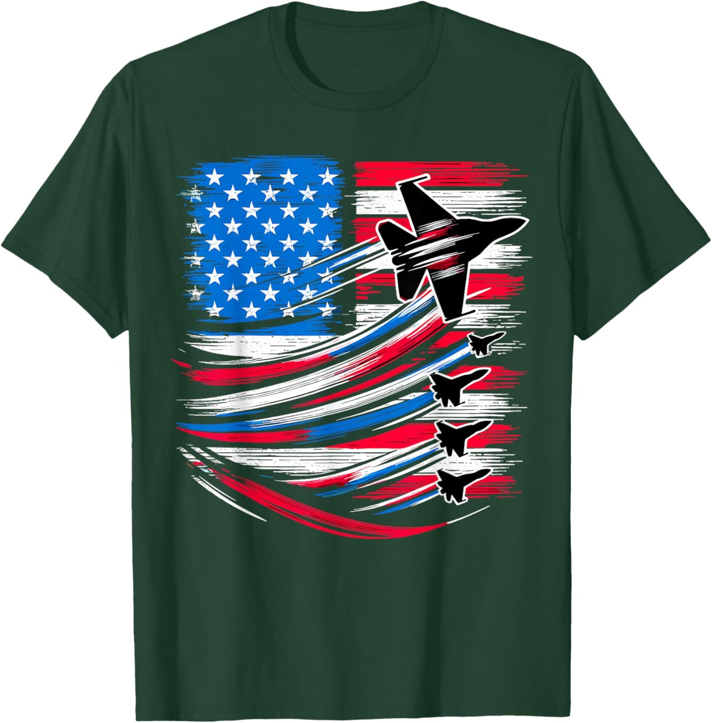 Patriotic American USA Flag Fighter Jets 4th of July T-Shirt - T-Shirt | Forest