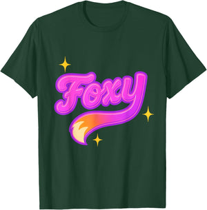 Foxy Retro Style Design with Pink Neon Letters & Cute Tail T-Shirt - T-Shirt | Forest