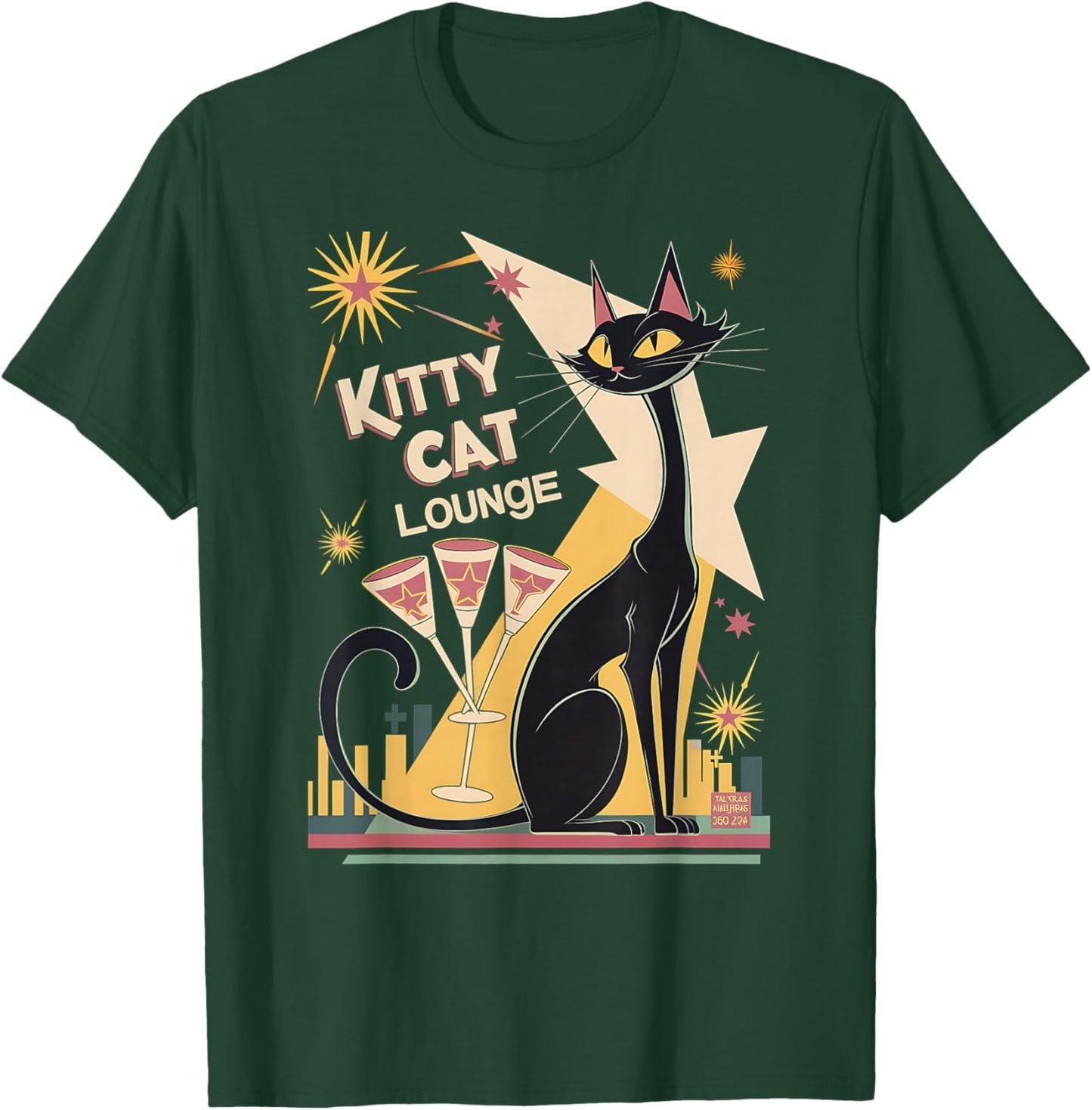 Retro Mid-Century Modern Cat and Cocktails Lounge Theme T-Shirt - T-Shirt | Forest