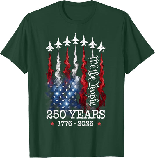 Vintage 250 Years 1776-2026 Flag USA Fighter Jets 4th July T-Shirt - T-Shirt | Forest
