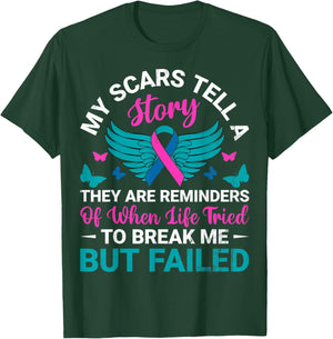 My Scars Tell a Story - Teal Pink Blue Ribbon Thyroid Cancer T-Shirt - T-Shirt | Forest