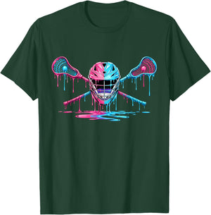 Kids Lacrosse Drip Helmet Design for Boys Girl Youth Players T-Shirt - T-Shirt | Forest