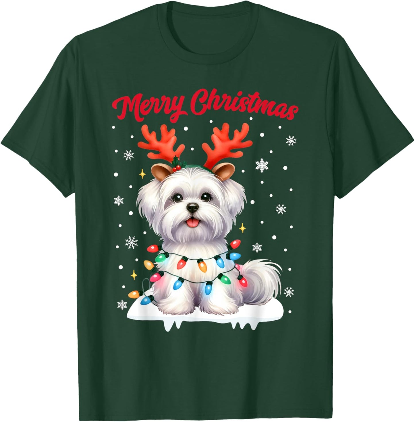 Christmas Pajamas Men Women Kids Maltese Dog Christmas T-Shirt - T-Shirt | Forest