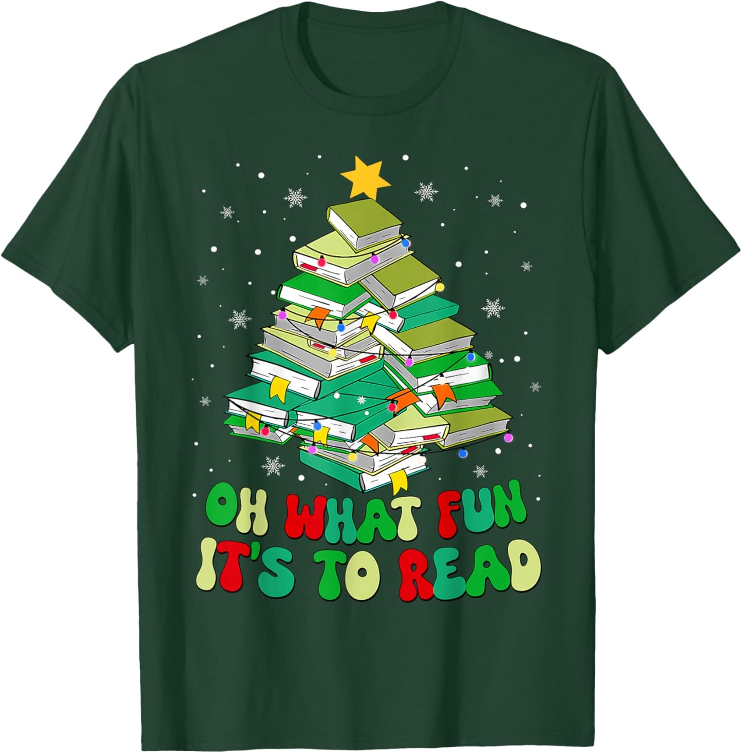 Oh What Fun It Is To Read Christmas Tree Book Teacher Kids T-Shirt - T-Shirt | Forest