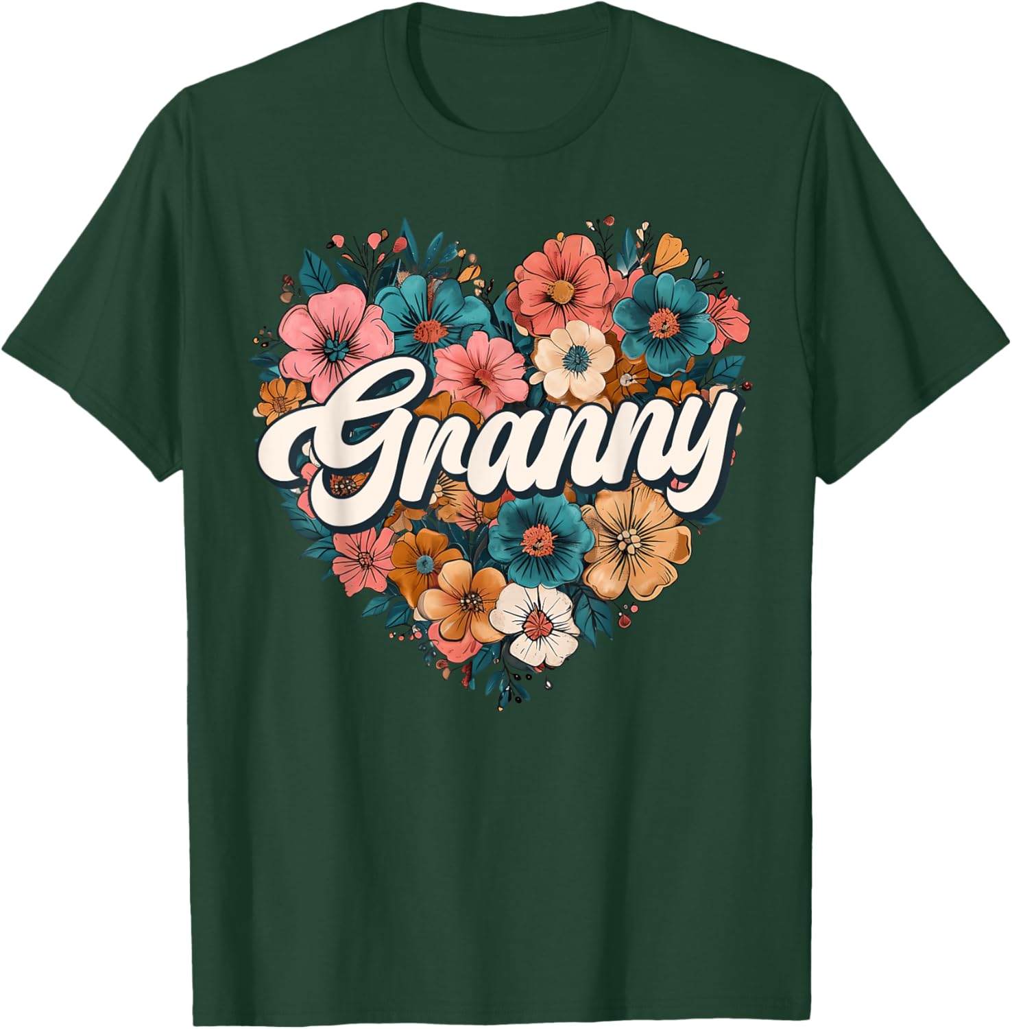 Granny Floral Heart Flower Mother's Day Vintage Retro T-Shirt - T-Shirt | Forest