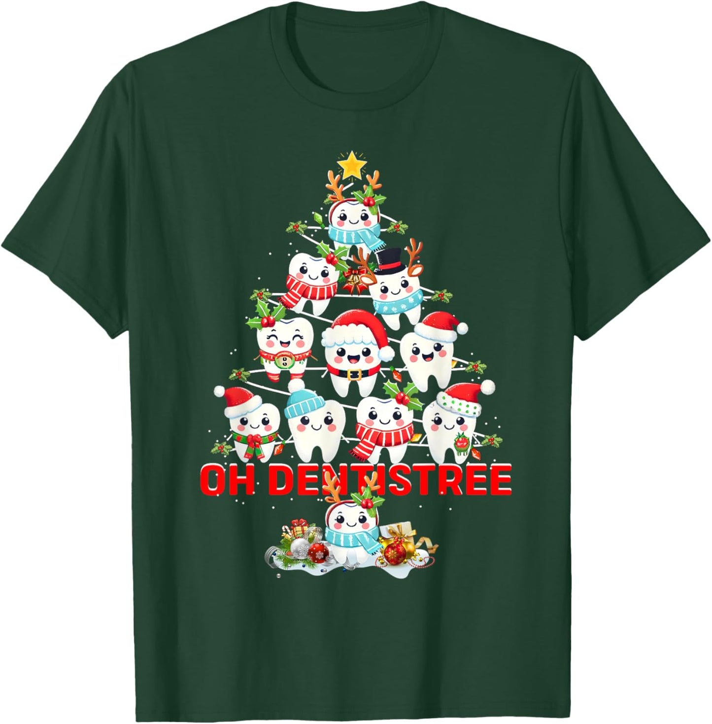 Oh Dentistree Dentist Dental Christmas Tree Tooth Doctor T-Shirt - T-Shirt | Forest