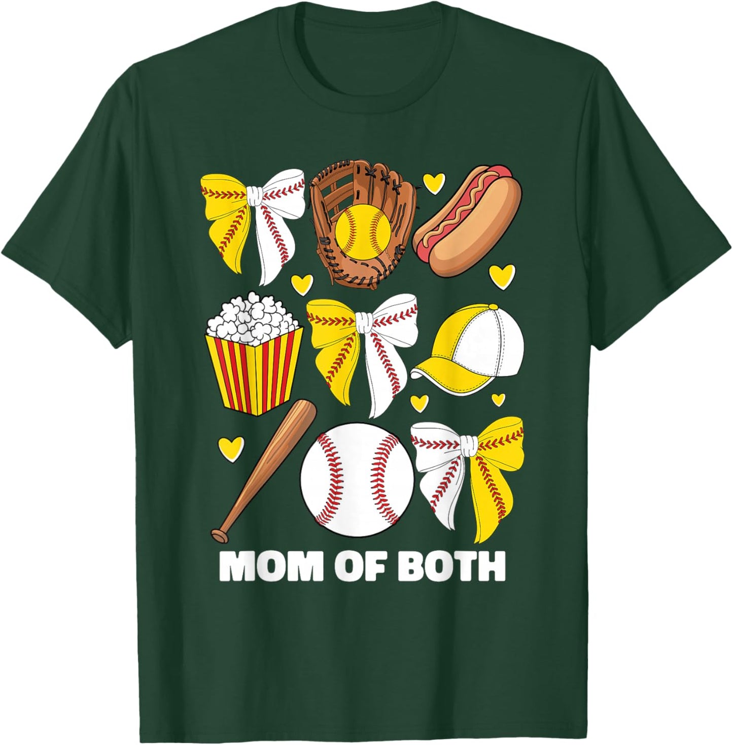 Mom Of Both Baseball And Softball Mom Coquette Bow T-Shirt - T-Shirt | Forest