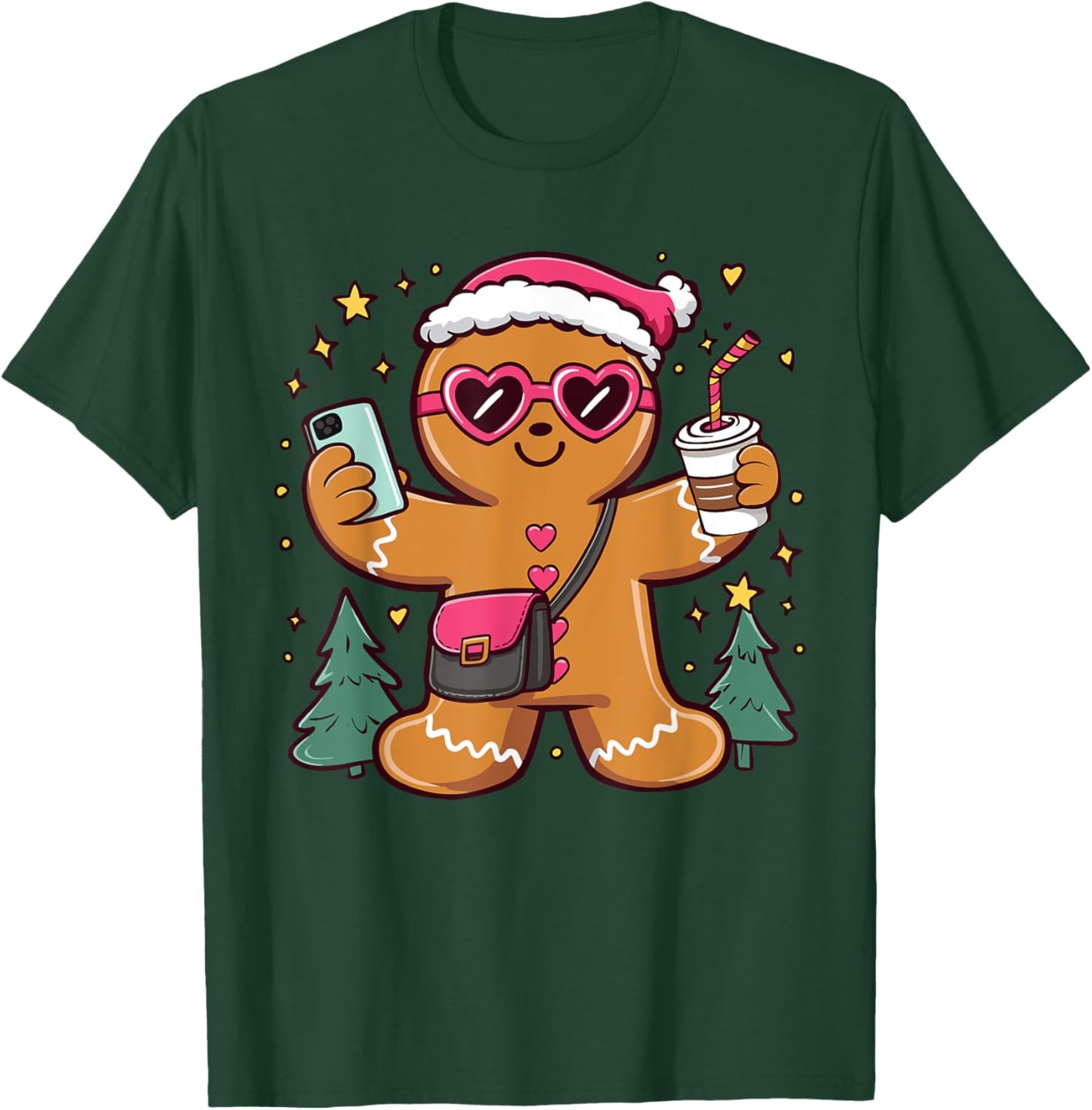 Gingerbread Man Cookie Santa Claus Hat Christmas Boys Girls T-Shirt - T-Shirt | Forest