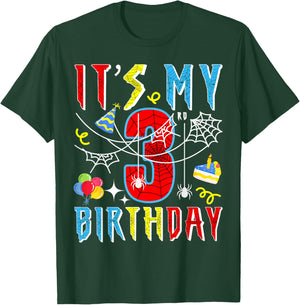 3rd Birthday Spider Web Kids Boys 3rd Birthday Spider-Themed T-Shirt - T-Shirt | Forest