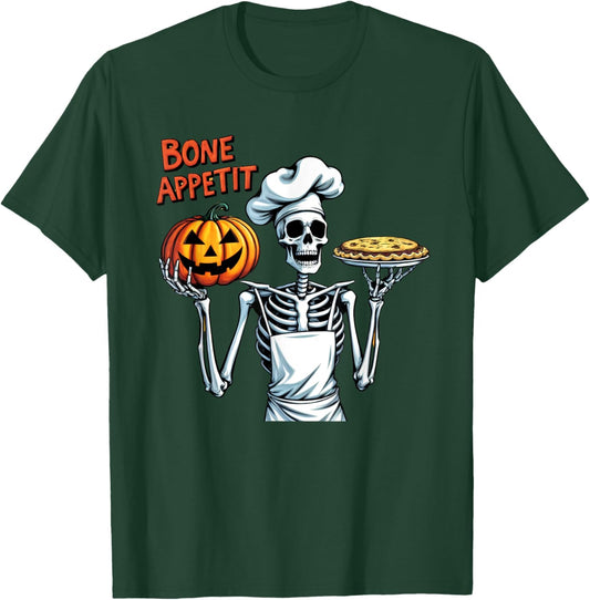 Funny Halloween Costume Skeleton Chef Pumpkin Bone Appetit T-Shirt - T-Shirt | Forest