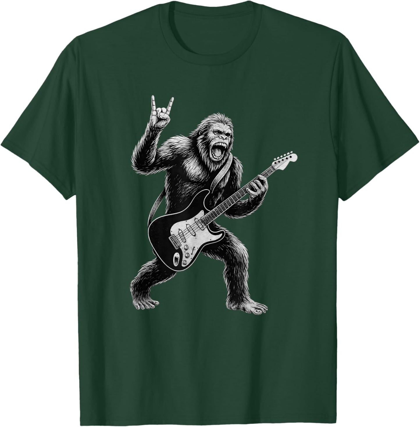 Funny Bigfoot Sasquatch Playing Guitar, Rock and Roll Music T-Shirt - T-Shirt | Forest