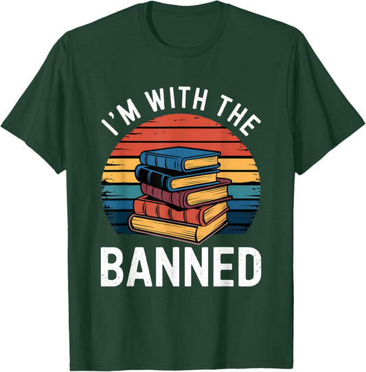 I'm With The Banned Stack of Books Vintage Sunset Retro T-Shirt - T-Shirt | Forest