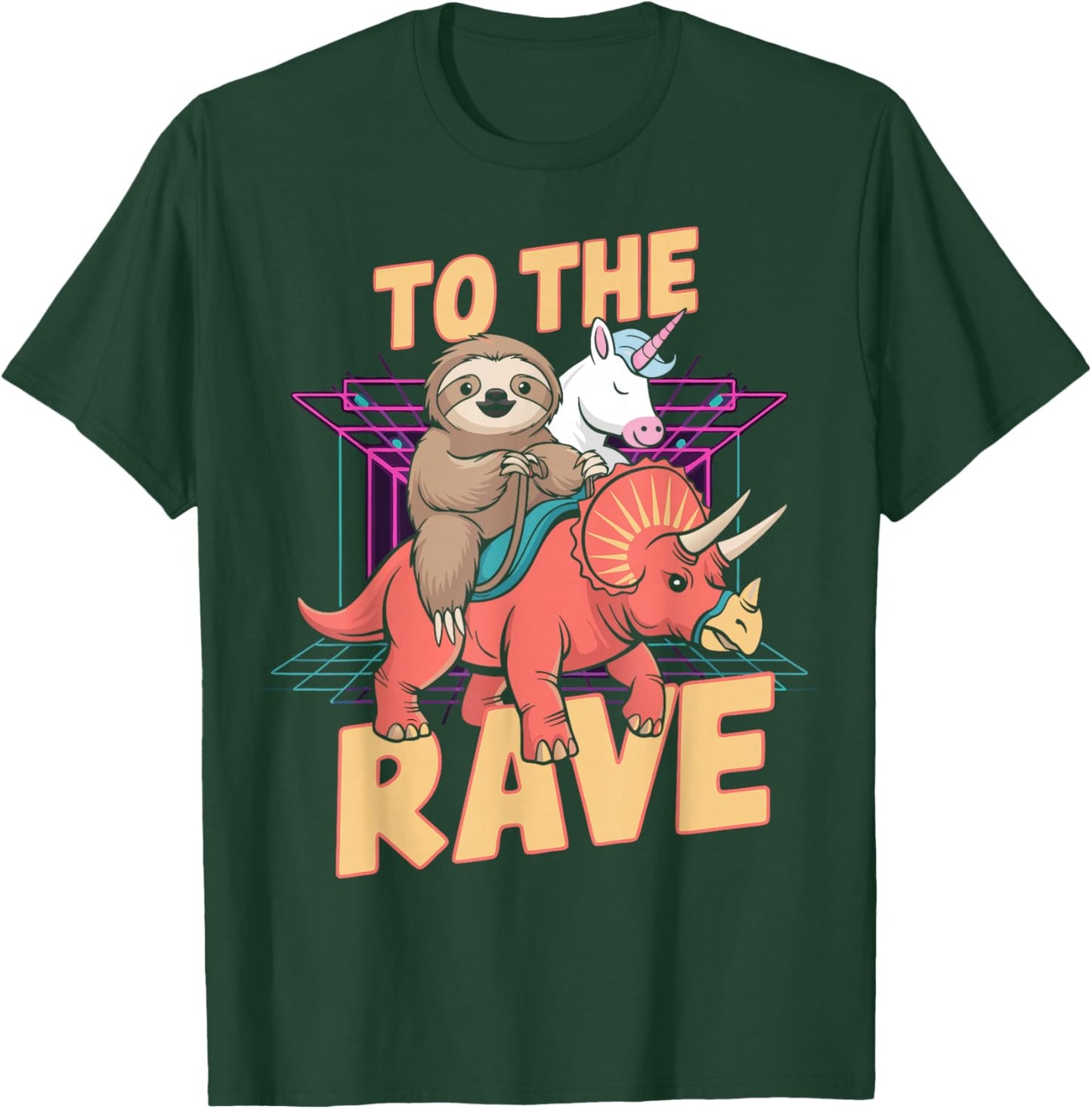 Rave Party Bass Head Clubbing Unicorn Dinosaur Sloth EDM T-Shirt - T-Shirt | Forest