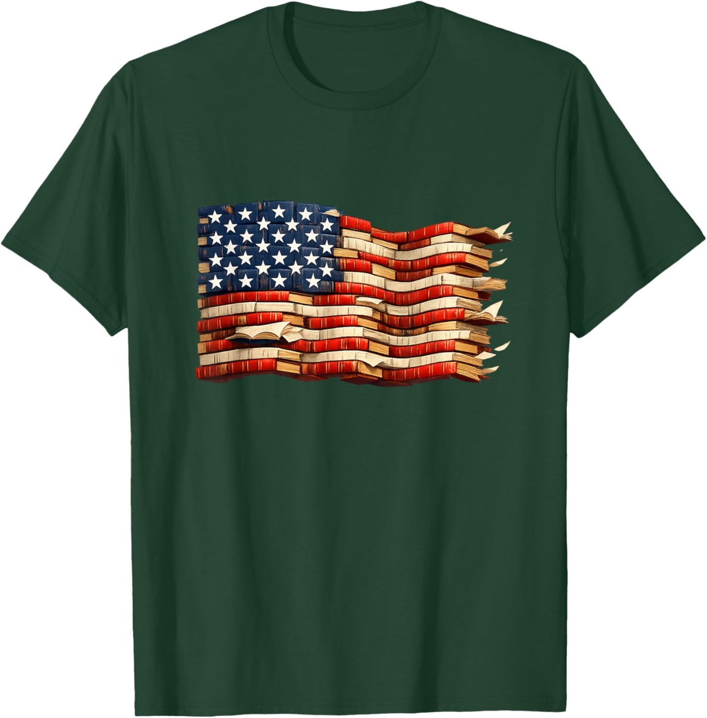 American Flag Formed from Books Library Reading Patriotic T-Shirt - T-Shirt | Forest