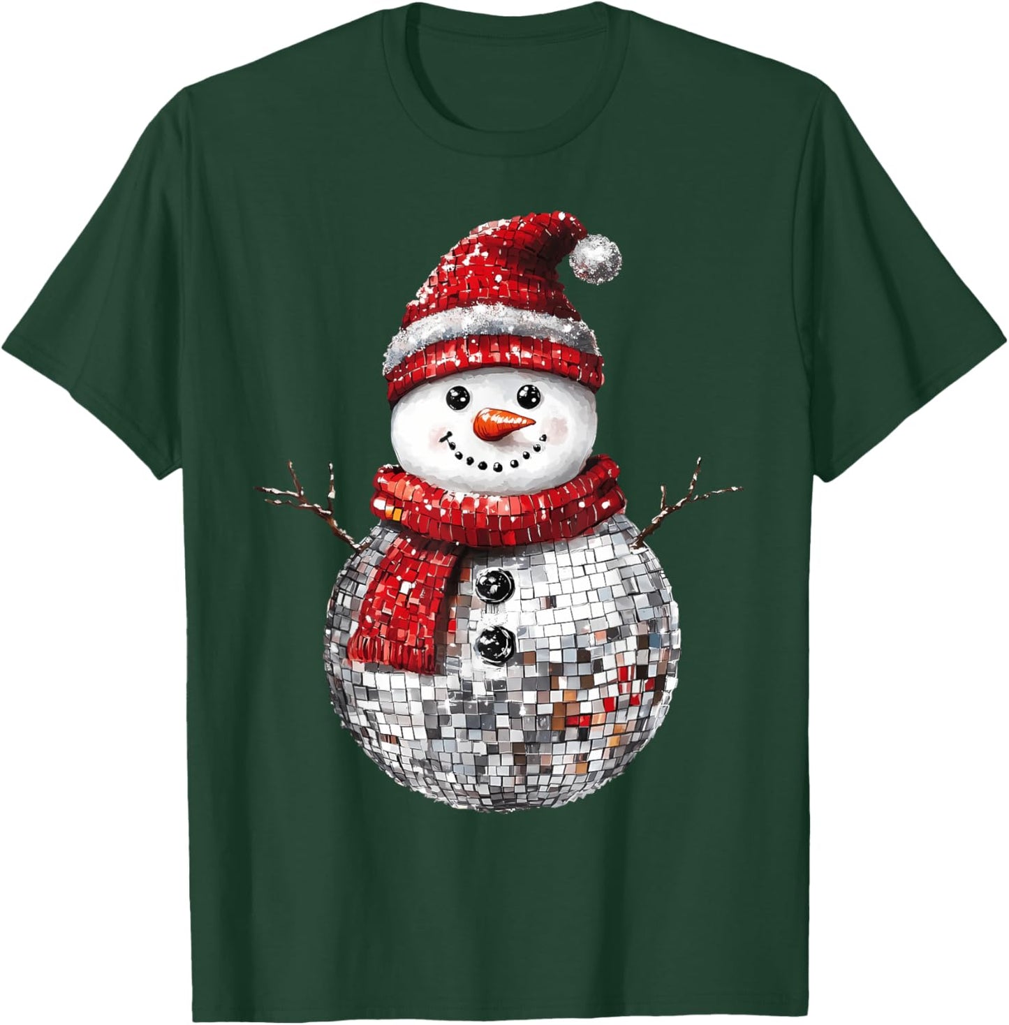Cute Snowman Disco Ball Christmas Santa Hat Matching Family T-Shirt - T-Shirt | Forest
