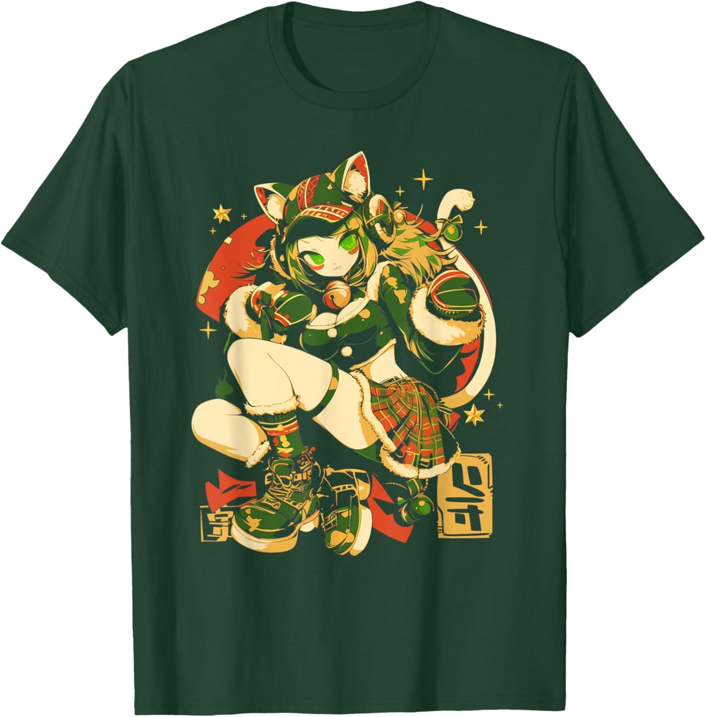 Alternative Christmas Manga Japan Anime Woman co. Christmas Cat Girl Anime Waifu Kawaii Japan Holiday Cute T-Shirt - T-Shirt | Forest