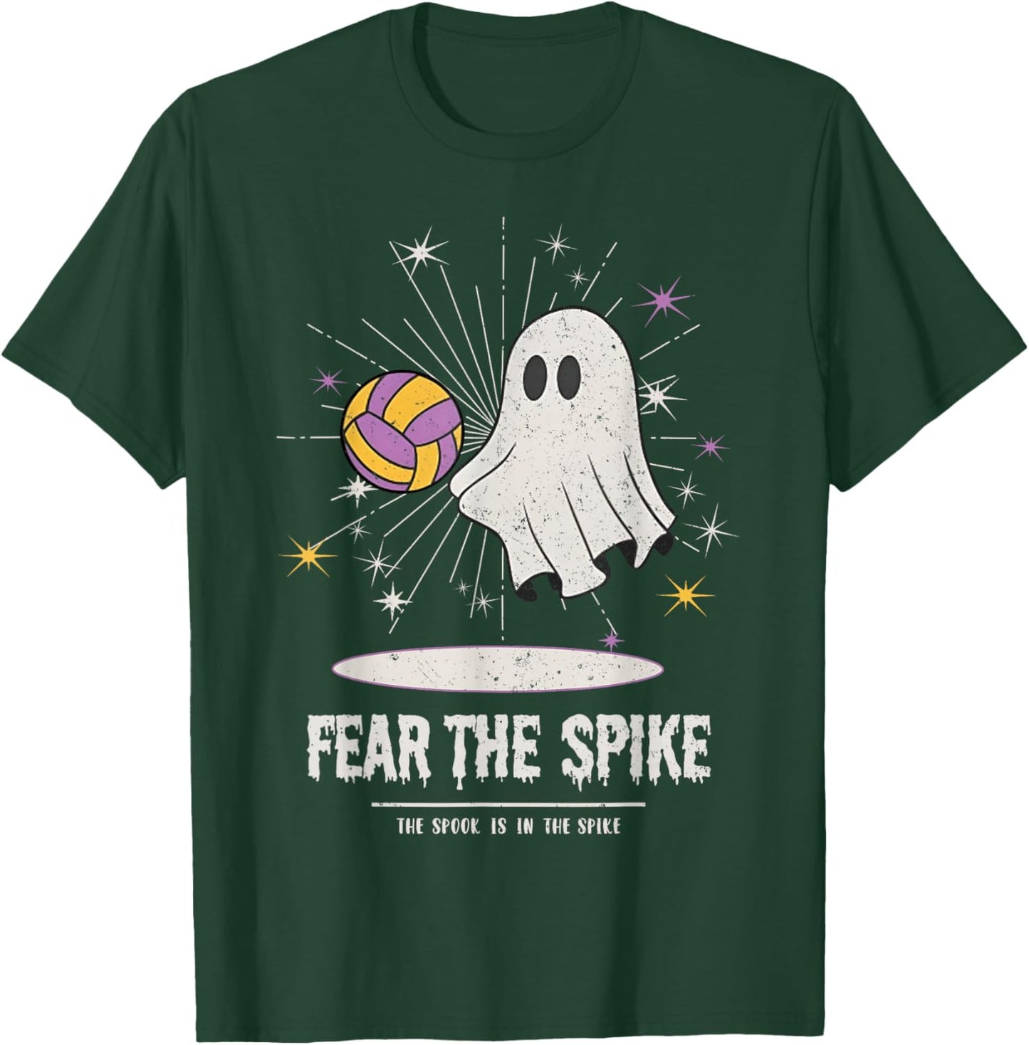Fear The Spike Spooky Ghost Playing Volleyball Player Sports T-Shirt - T-Shirt | Forest