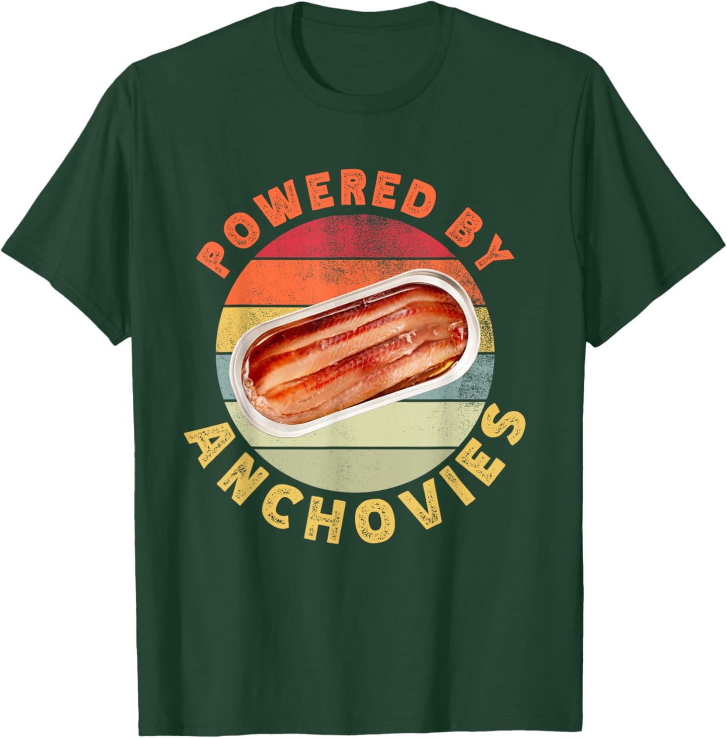 Powered By Anchovies Funny Retro Seafood Fish Food Lover T-Shirt - T-Shirt | Forest