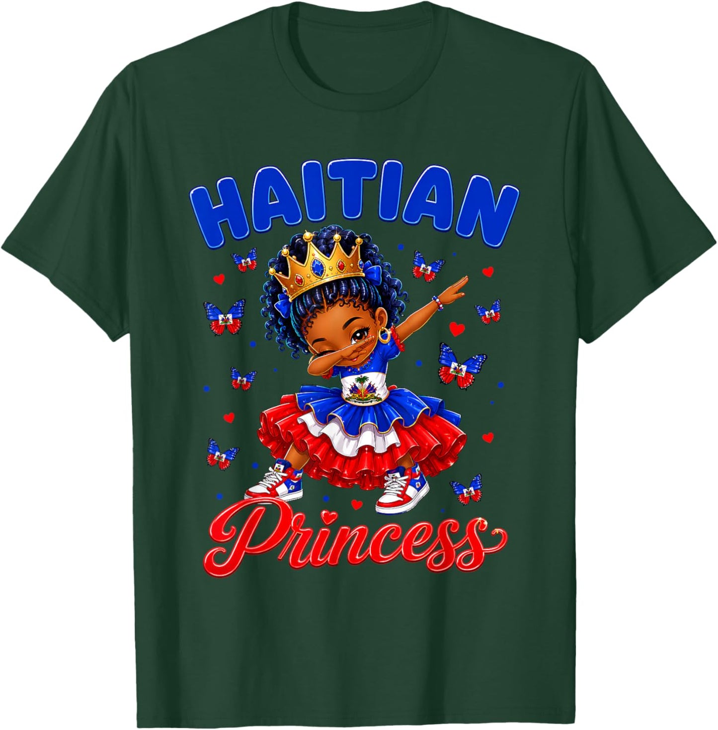 Haitian Princess Flag Day Cute Haiti Dab Girls Kids Toddler T-Shirt - T-Shirt | Forest