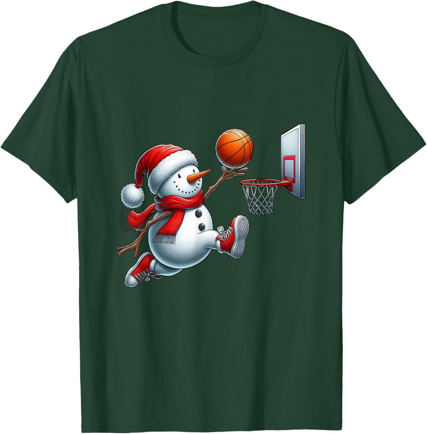 Basketball Snowman Santa Hat Christmas Xmas Boys Girls Kids T-Shirt - T-Shirt | Forest