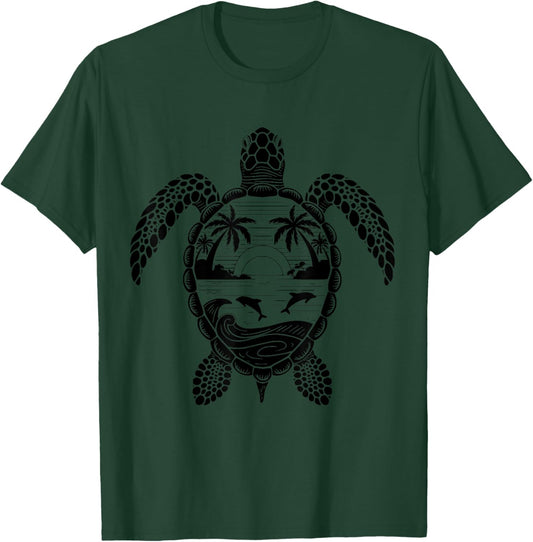Sea Turtle Tribal Beach Hawaiian Maori Sun Lover Earth Day T-Shirt - T-Shirt | Forest