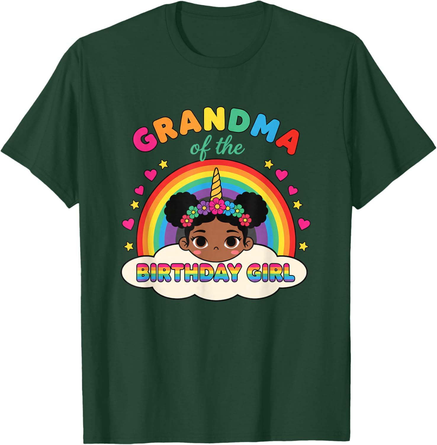 Grandparent Grandma of The Birthday Girl Rainbow Unicorn T-Shirt - T-Shirt | Forest