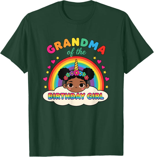 Grandparent Grandma of The Birthday Girl Rainbow Unicorn T-Shirt - T-Shirt | Forest