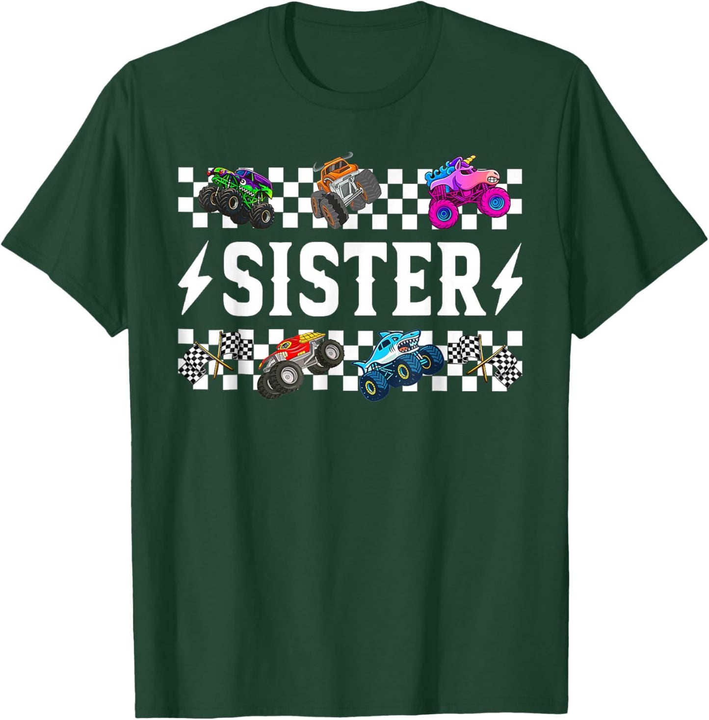 Sister Retro Monster Truck Family Crew Birthday Matching T-Shirt - T-Shirt | Forest