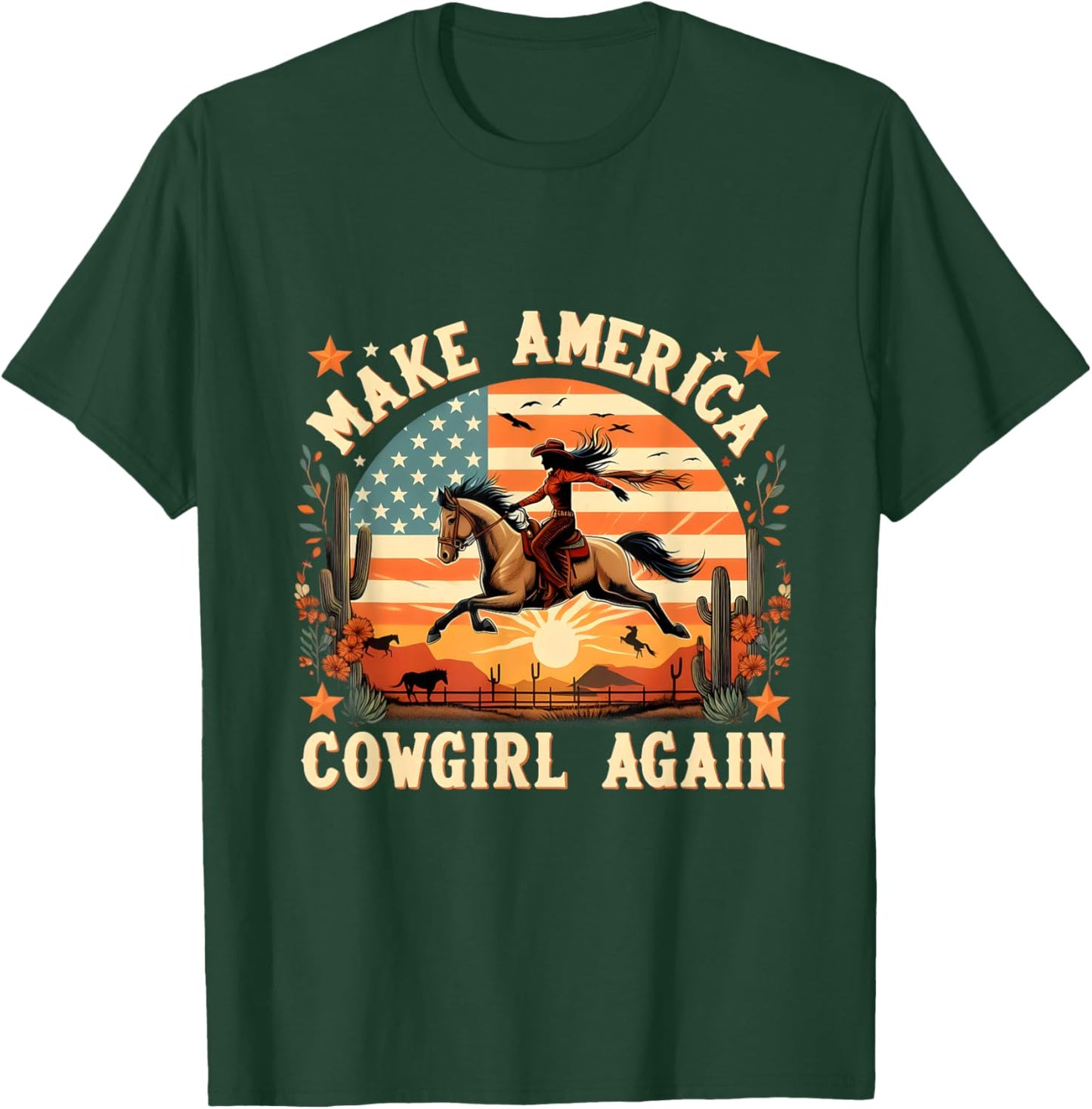 Make America Cowgirl Again Cowgirl Independence 4th of July T-Shirt - T-Shirt | Forest