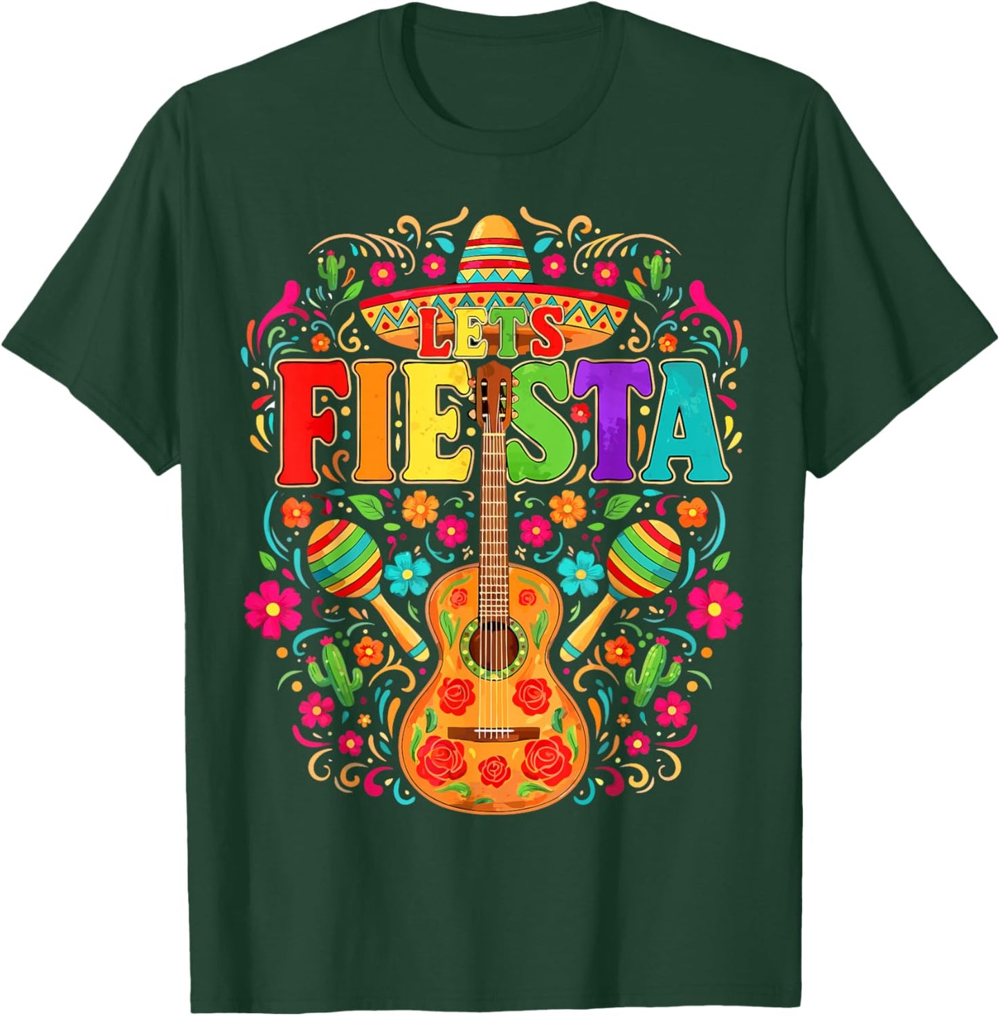 Mexican Lets Fiesta Guitar Cinco De Mayo T-Shirt - T-Shirt | Forest