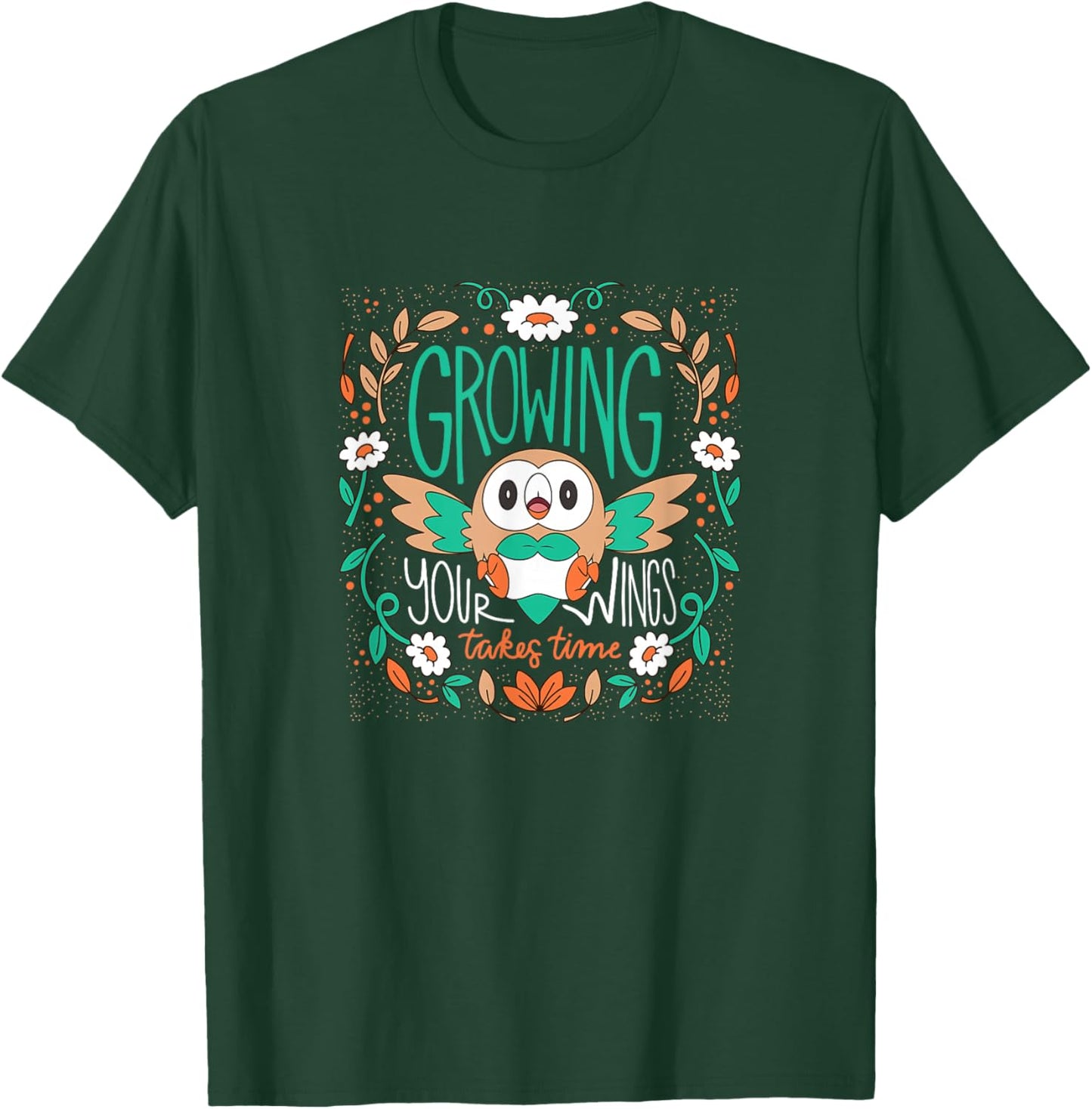 Pokemon - Rowlet Growing Your Wings Takes Time -Adults , Black, Small, Short Sleeve T-Shirt - T-Shirt | Forest