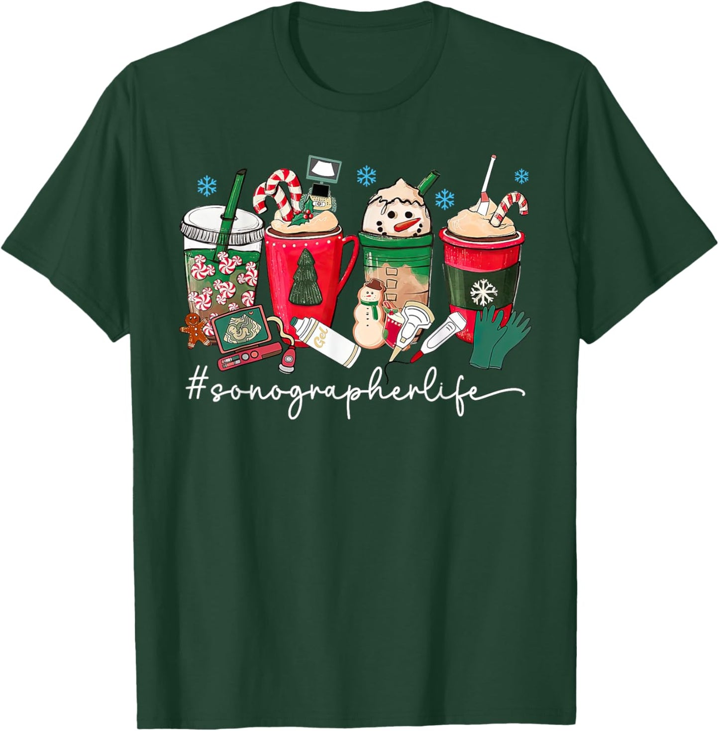Christmas Sonographer Coffee Latte Ultrasound Vascular Tech T-Shirt - T-Shirt | Forest