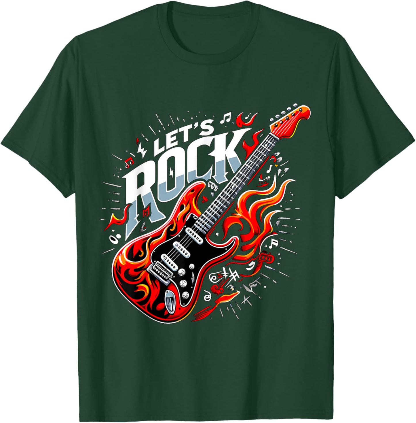 Electric Guitar Let's Rock and Roll Guitarist Band T-Shirt - T-Shirt | Forest