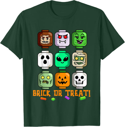 Halloween Building Brick or Treat Heads Pumpkin Ghost Mummy T-Shirt - T-Shirt | Forest