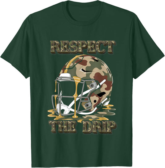 Camo Football Respect The Drip Ice Cream Melting Cool Boys T-Shirt - T-Shirt | Forest