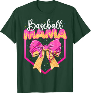Baseball Mama Drip Ice Cream Drip Sprinkle Mom Bow T-Shirt - T-Shirt | Forest