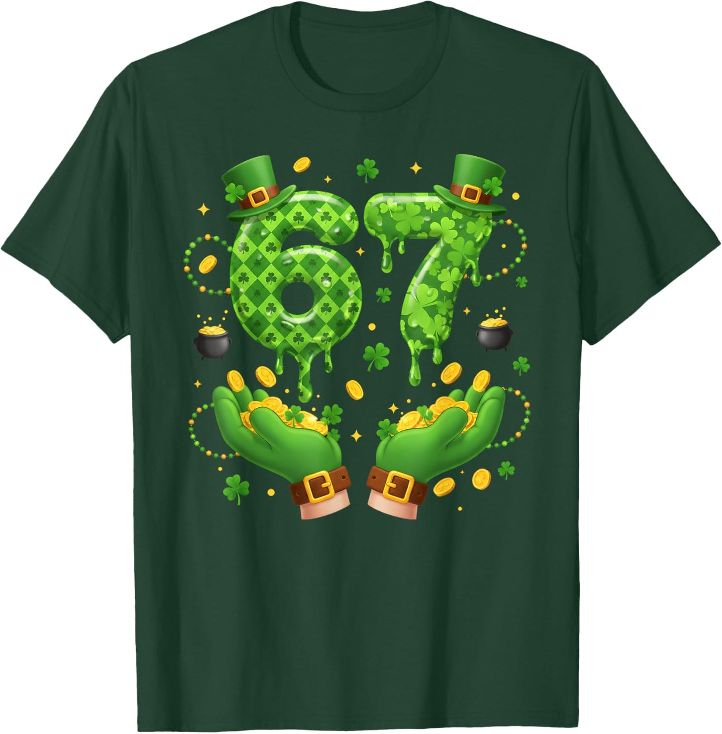 St Patrick’s Day 67 Meme Shamrocks Six Seven 6 7 Girls Boys T-Shirt - T-Shirt | Forest