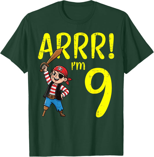 9th Birthday Pirate Arrr Im 9 Funny Bday Boys Kids Youth T-Shirt - T-Shirt | Forest