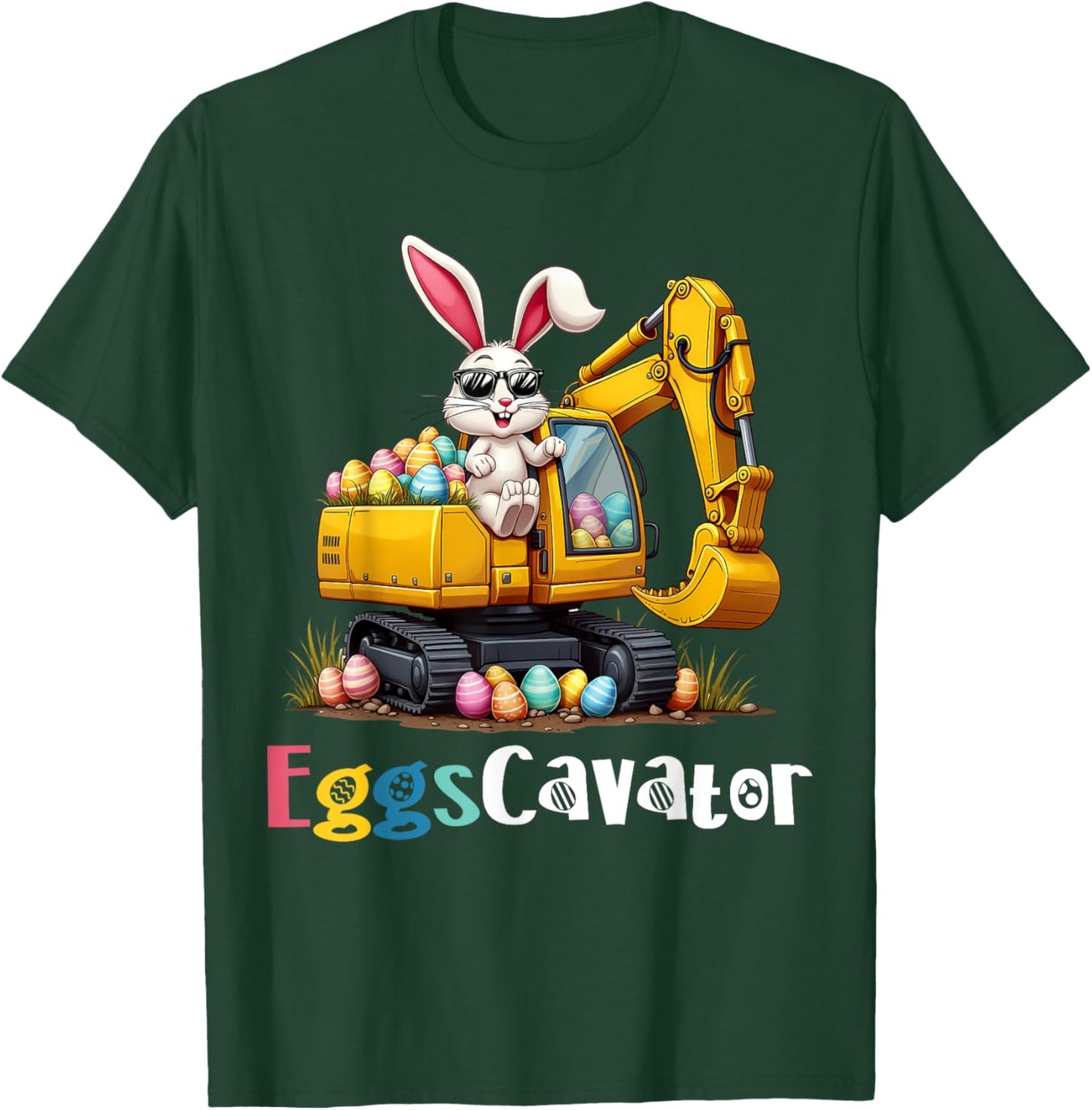 Eggs-Cavator Easter Bunny Excavator Toddler Boys Easter Kids T-Shirt - T-Shirt | Forest
