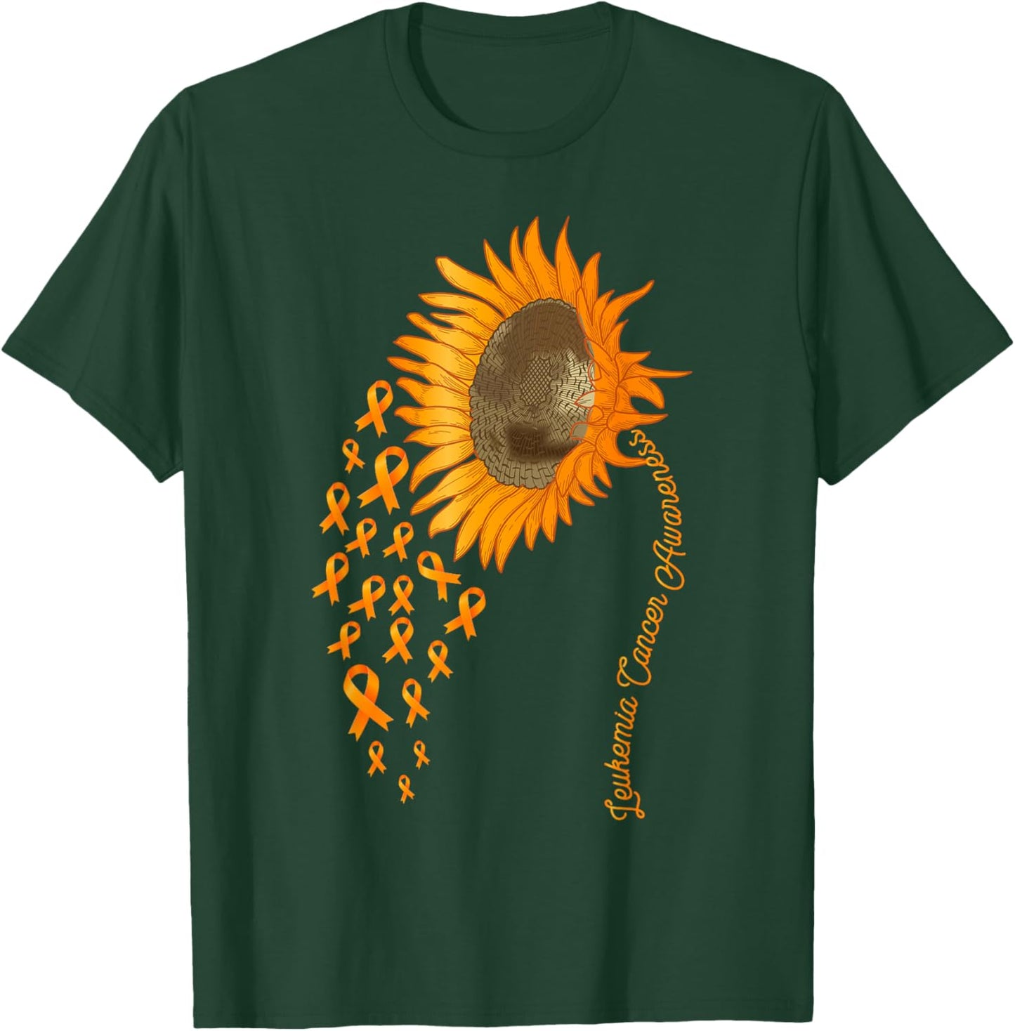 Leukemia Cancer Awareness Sunflower Orange Ribbon T-Shirt - T-Shirt | Forest