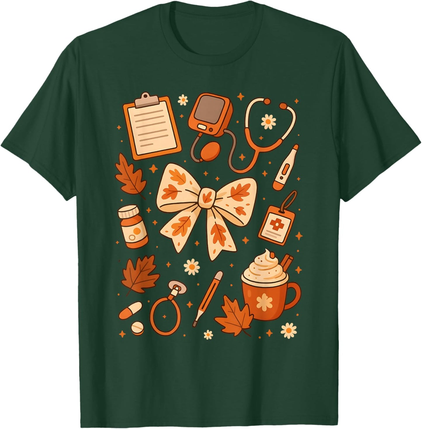 Thankful Nurse Fall Stethoscope Coquette Bow Thanksgiving T-Shirt - T-Shirt | Forest